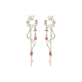 Pink Flower Pearl Sakura Leaf Earrings Ginkgo Biloba Cat Fairy Flower Statement Earrings For Women(Stars and Flowers)