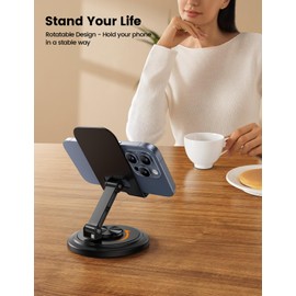 Lamicall Cell Phone Stand for Desk - [360° Rotation] Sturdy Adjustable Desktop Phone Holder, Foldable Mobile Stand, Office Desk Accessories Gifts for iPhone 17 16 15 14 Pro Max, Galaxy S26, Cellphone