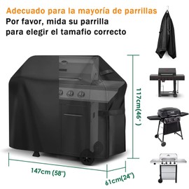 EKEJLI Funda para Asador Exterior, Cubierta asador de 420D Oxford Tela，con Bolsa de Almacenamiento con cordón Impermeable，(58" x 48" x 24"),protección UV, Resistente al Polvo, Resistente al Viento