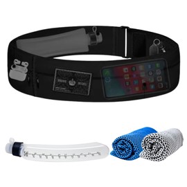 Fanny Packs for Women and Man，Slim Running Belt with Water Bottle Holder，Hydration Belt Waterproof Waist Pack Bag with Phone Holder for Marathon Running Workout Hiking ，Gifts for Runners，Black