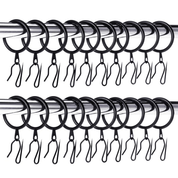 60 pieces metal curtain rings curtain hanging rings and 60 pieces metal curtain pin hooks for window door shower curtain, 30 mm inner diameter (black)