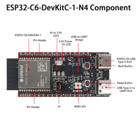 ESP32-C6 ESP32-C6-DevKitC-1-N4 Development Board RUIZHI Pack of 3 ESP32-C6-DevKitC-1-N4 Module Supports WiFi Bluetooth 512KB 320KB ROM Type-C Interface 4M Compatible with Arduino