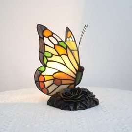 NUODITOS Tiffany Butterfly Lamp Stained Glass Bedside Table Lamp Small Accent Night Light for Home Decoration Living Bedroom LED Bulb Included