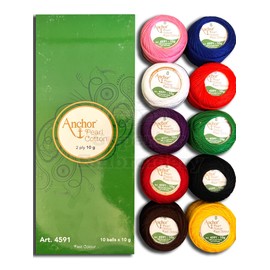 Pack of 10 Rainbow Anchor Pearl Cotton Balls Anchor Crochet Cotton Embroidery Thread Balls Size 8 (85 Meters Each) Assorted Coloured