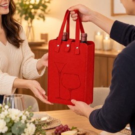 Felt Wine Bag for Gifting – Reusable Double Bottle Carrier with Handles for Parties, Holidays & Special Occasions