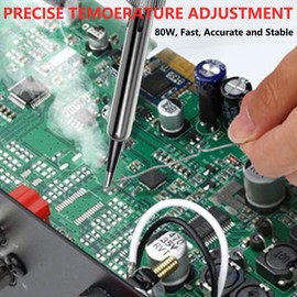 Small Soldering Iron Kit 80W: Adjustable Temperature 180-520°C Electric LCD Welding Tools with 5 Soldering Tips Stand Desoldering Pump Solder Wire and Tweezers