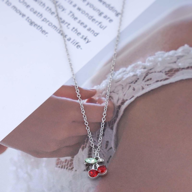 Cimenexe Bohemian Ruby Cherry Choker Necklace Silver Cz Cherry Pendant