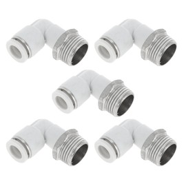 Motoforti Push to Connect Air Fittings 5/16" 90 Degree Air Line Quick Joint Plastic Metal 3/8"BSPT 5 Pcs White Silver Tone