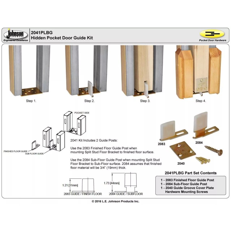 Johnson Hardware Hidden Brass Aluminum Pocket Door Guide Kit 2041PLBG