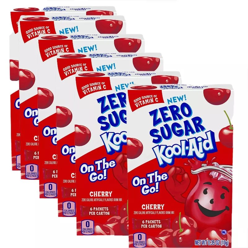Kool-Aid 6 Boxes Kool-Aid Cherry Zero Sugar Drink Mix Singles