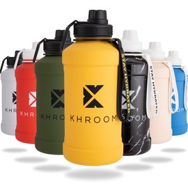 Khroom Edelstahl Trinkflasche 1,3L & 2,2L – Kohlensäure geeignet, auslaufsicher, spülmaschinenfest, einwandig, BPA-frei | Metall Trinkflasche | 1 Liter Wasserflasche | Fitness- & Sportflasche Gelb