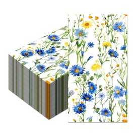 80PCS Blue & White Paper Napkins Flowers Paper Napkins Disposable Blue & White Flowers Dinner Hand Towels for Bathroom, Dinner, Picnic, Wedding Party Supplies, Wildflower Design (4.5x8 Inch Folded)