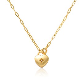 Calakein Gold Plated Necklace, Dainty Necklace for Women with Simple Pendant (Gold Heart)