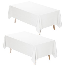 Fixwal White Tablecloth Rectangle 60 x 102 Inch, 2 Pack 6ft Polyester Fabric Table Cloths Rectangular Table Covers for Party, Banquet, Dining, Birthday, Wedding