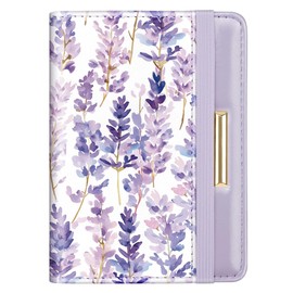 Passport Holder Cover Travel RFID Blocking Passport Cover Cute Flowers Passport Wallet with Elastic Band for Women, Lavender