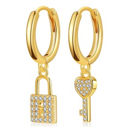 Small Gold Hoop Earrings Dupes for Women,Hypoallergenic Aesthetic Trendy Statement Earrings Light Luxury Zircon Heart Key Lock Jewelry Birthday jewelry set for Mom