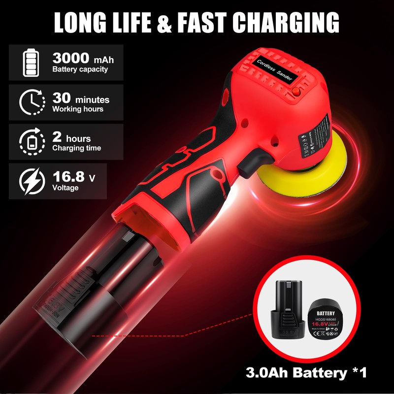 Cordless Electric Sander with 36PCS Sandpapers, 3500 RPM, 2000mAh Battery,
