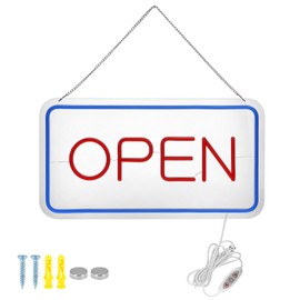 QWORK LED Neon Open Sign for Business - 16.5" x 9" USB Powered with Adjustable Brightness, On/Off Switch, Blue/Red Horizontal - Perfect for Bars, Salons, Coffee Shops, and Hotels