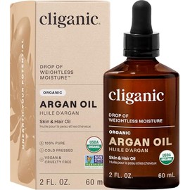 Cliganic – Aceite de Argán Orgánico 100% Puro, Prensado en Frío, 60 ml (2 fl. oz) – Certificado USDA Organic – Vegano, Sin OMG – Hidratante para Piel, Cabello y Rostro