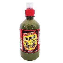 PICAMAS - Green Jumbo Hot Sauce Salsa Brava Picante 16oz Bottles (Pack of 2)