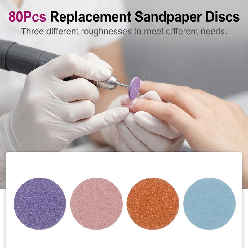 80 Pcs Sanding Paper Discs with Metal Nail Drill Bit