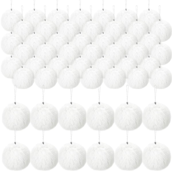 48 Pack Christmas Ball, 3.1 Inches White Fluffy Balls, Fur