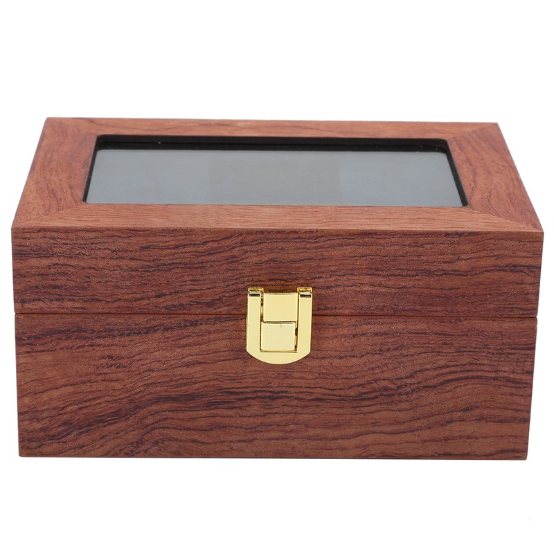 Wooden 3 Grid Watch Display Box Transparent Window Anti‑Slip Watch