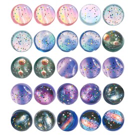 Birshe Pack of 25 Bouncy Balls for Children, Bright 30 mm Space Theme Bouncy Balls for Children, Glitter Rubber Balls, Bouncy Balls Set for Children's Birthday Party Favours, Random Colour for