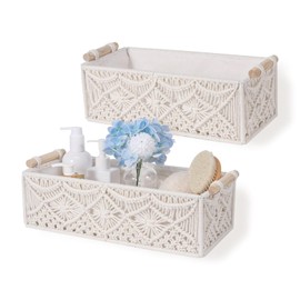 Macrame Boho Storage Basket Toilet Paper Basket Scalloped Small Baskets for Organizing Home Decor on Shelf Cabinet Bathroom Countertop in Bedroom Livingroom Diaper Caddy Gift Basket Empty - (Set of 2)