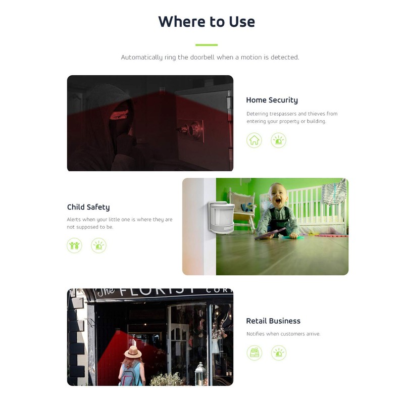 Green Blue GB212 Wireless Bell with PIR Motion Sensor Continuity