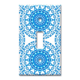 Art Plates 1-Gang Toggle OVERSIZE Switch Plate - OVER SIZE Decorative Metal Wall Plate - Blue Ceramic Tile - (Made in USA)