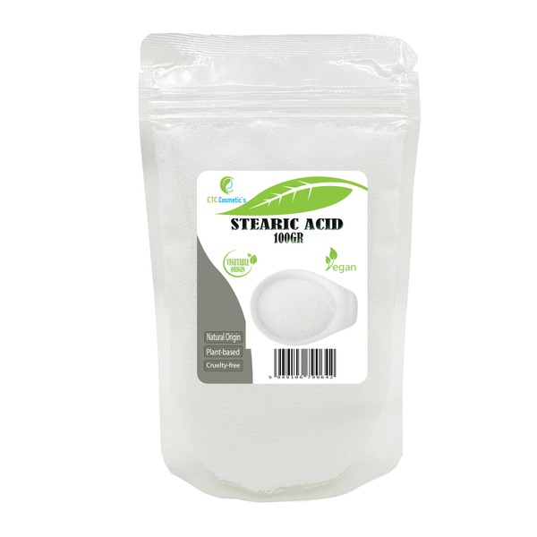 ACIDE STÉARIQUE - 100 GR - Utilisé dans une variété de produits comme les barres de lotion, les crèmes, les baumes, les pommades, les bâtons et les bougies (100Gr)