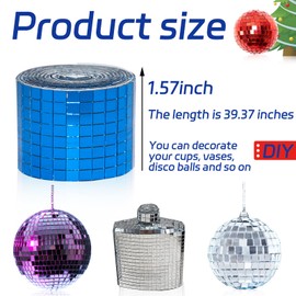 Self Adhesive Mosaic Tiles, 3200 Pieces Disco Ball Tiles, 5 x 5 mm Glass Mirror Mosaic Tiles, Square Mirror Tiles Sticker for DIY Vase, Art Collage, Photo Frames, Home Party 2 Rolls (Deep Blue)