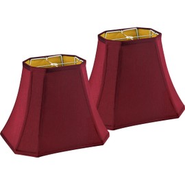 GO&SO Square Cut Corner Lampshades Burgundy Red, 8x14x11 Inch Medium Table Lamp Shades, Natural Faux Silk Lamp Shade for Floor Lamps,Bedroom and Living Room, Easy Assembly Required (Set of 2)