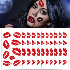 Red Lip Temporary Tattoo 10 Sheets, Lip Print Stickers Self Adhesive, Face Body Waterproof Bright Color Kisses Sticker, Costume Accessories Birthday Party Decorations