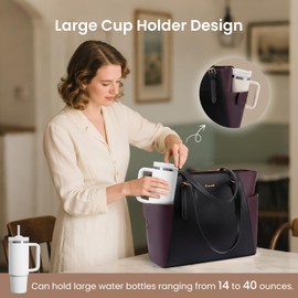 LOVEVOOK Laptop Tote Bag for Women With Large Cup Holder, Leather Work Tote Bag for Women,15.6 Inch Professional Computer Briefcase Business Teacher Commuter Shoulder Bag,Office Travel Gift