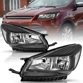 TUSDAR Headlight Assembly Set for 2013 2014 2015 2016 Ford Escape Left Driver and Right Passenger Side (Black Housing with Clear Reflector)