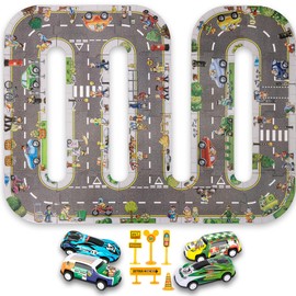 ArtCreativity Road Puzzle Track for Kids - 29 Piece Set with 4 Floor Puzzle Cars, 5 Traffic Accessories, and 20 Cardboard Puzzle Pieces - Toddler Floor Puzzle Tracks with Vehicles