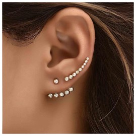 Yheakne Boho Crystal Ear Jacket Earrings Gold Rhinestone Ear Climber Earrings Cz Crawler Earrings Cubic Crystal Climbing Earrings Jewelry for Women and Girls (Gold)