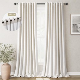 BOODII Room Darkening Curtains 120 Inch Back Tab Thermal Insulated Black Out Linen Drapes Extra Long Blackout Curtains for Patio Door Large Window Ceiling to Floor Light Blocking Natural Cream 52x120