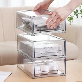 SIMPEXPE Stackable Storage Drawer, Clear Pull Out Plastic Food Fridge Organizer Bins for Home Office Pantry Shelf Organization