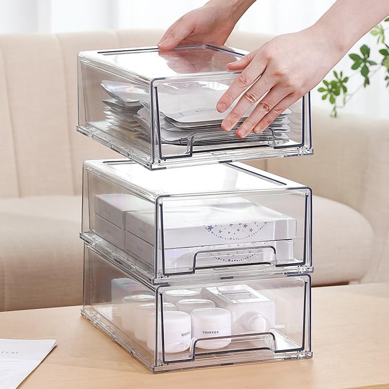 SIMPEXPE Stackable Storage Drawer, Clear Pull Out Plastic Food Fridge