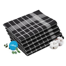 ZOLLNER Set of 5 Tea Towels, 50 x 70 cm, 100% Cotton, Black/White Chequered