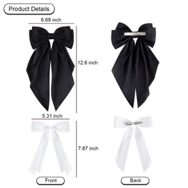 Cute Silky Satin Hair Bows Ribbon Hair Clip Large Bow Hair Slides Metal Clips Fashion Long Tail Hair Accessories for Women Girls(4 PCS，black&white)