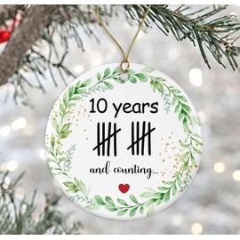 GreenStar Gifts 10 Years Wedding Anniversary Christmas Ornament Gift, 10Th Anniversary Ornament, Funny Tally Marks Ornament, for Couples, Wedding Anniversary Ornament Printed on Both Sides