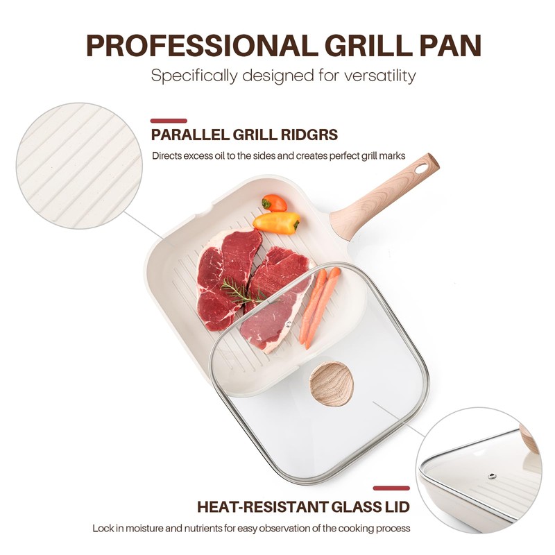 Kordisen Nonstick Grilling Pan with Lid for Stove Tops, 9.5