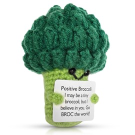 CNDNO Positive Broccoli Crochet, Cute Emotional Support Crochet with Inspirational Card, Positive Crochet Emotional Support Buddies, Knitted Vegetable Doll for Home Office Decoration