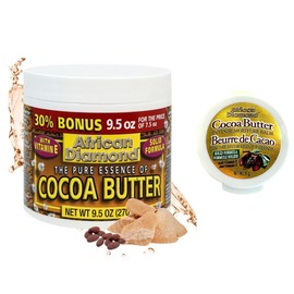 African Diamond Cocoa Butter Balm with Vitamin E. Deep Moisturizer for Dry Skin, Hands, Feet, and Face. Soothes, Softens, and Restores. Made in Canada. Complete Skin Care for All. Comes with a BONUS 8g container of cocoa butter. (1).