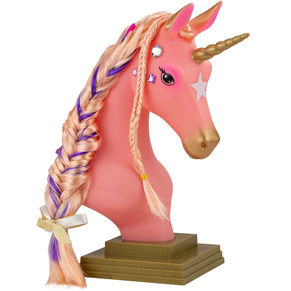 Breyer Horses Beauty Styling Head | Stardust | Pink Extra-Long Silky No Tangle Mane | 10" x 4.25" x 4.25" | Styling Book, Brush, Hair Coils, Clips, Elastics | Unicorn Toy | Model #7405