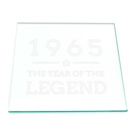 Engraved Glass Coaster - "1965 Year of the Legend" Design - 60th Birthday Gifts for Men Him - Glass Tablemat